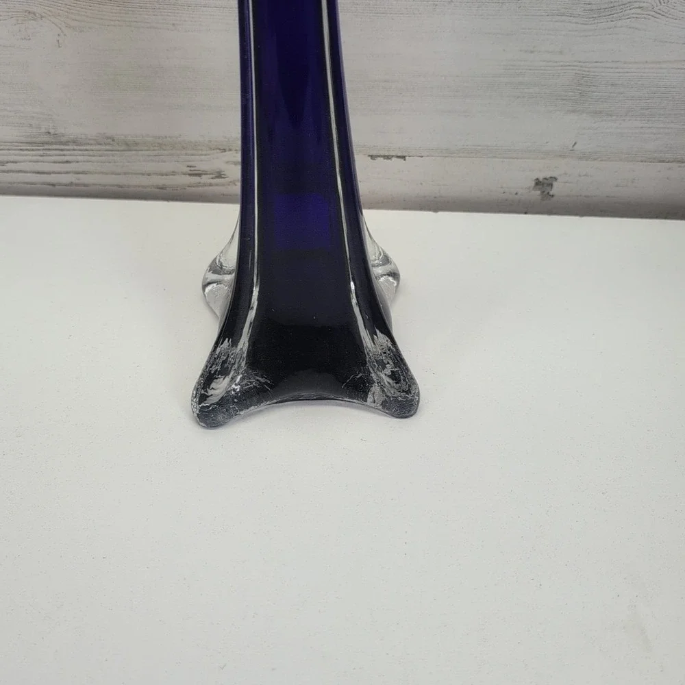 Vintage Cobalt Blue Swung Glass Vase 24.5 Inch Mid Century Modern Floor Decor